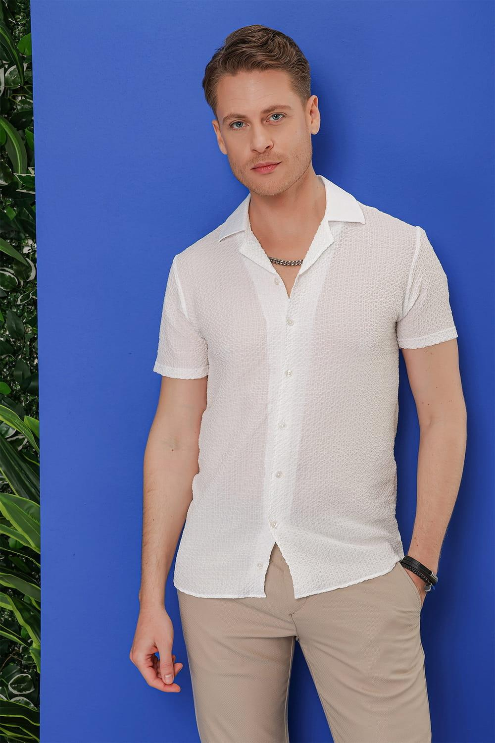 G 1536 Slim Fit Beyaz Klasik Gömlek