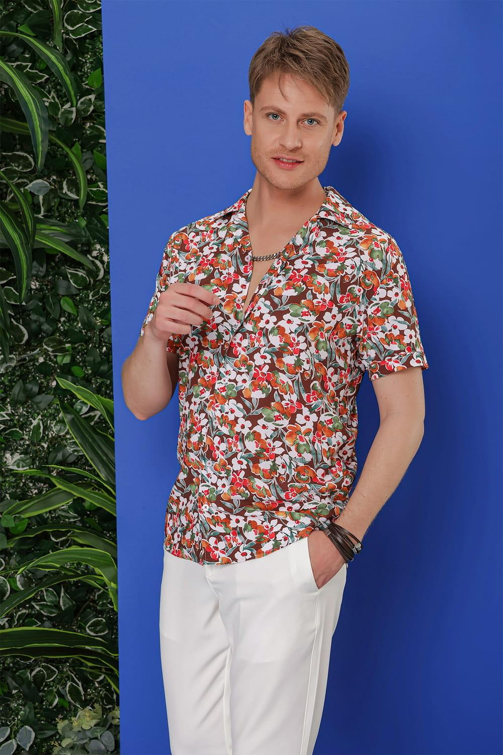 G 1537 Slim Fit Kahve Klasik Gömlek