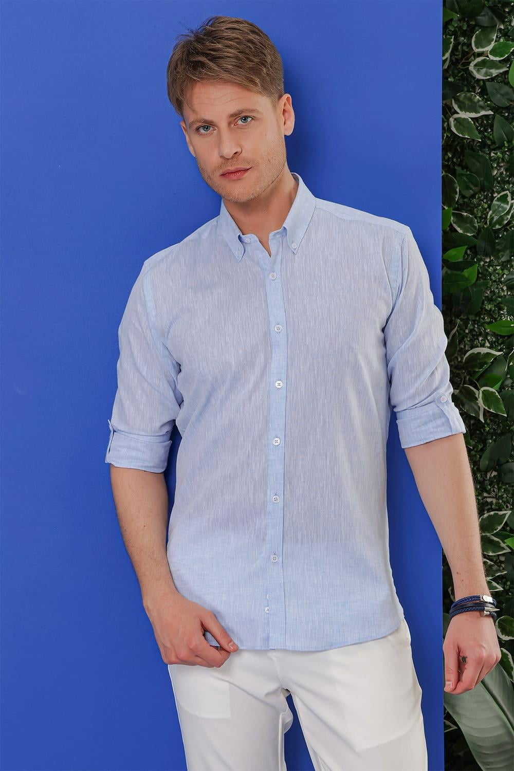 G 1554 Slim Fit Açık Mavi Klasik Gömlek