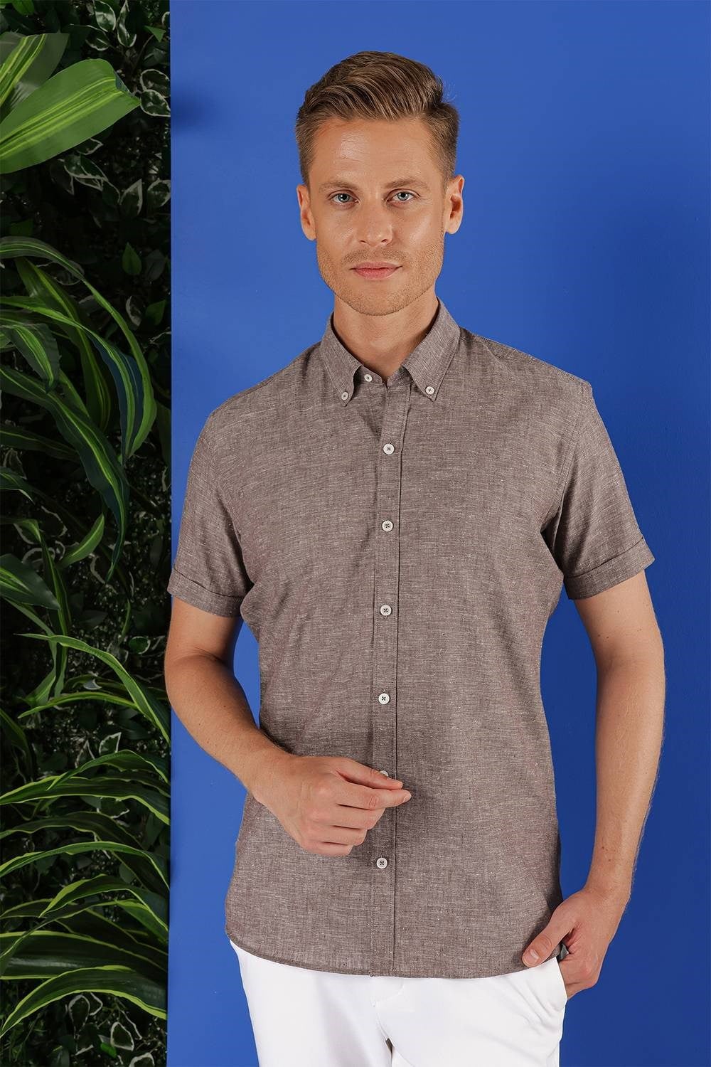 G 1556 Slim Fit Füme Klasik Gömlek