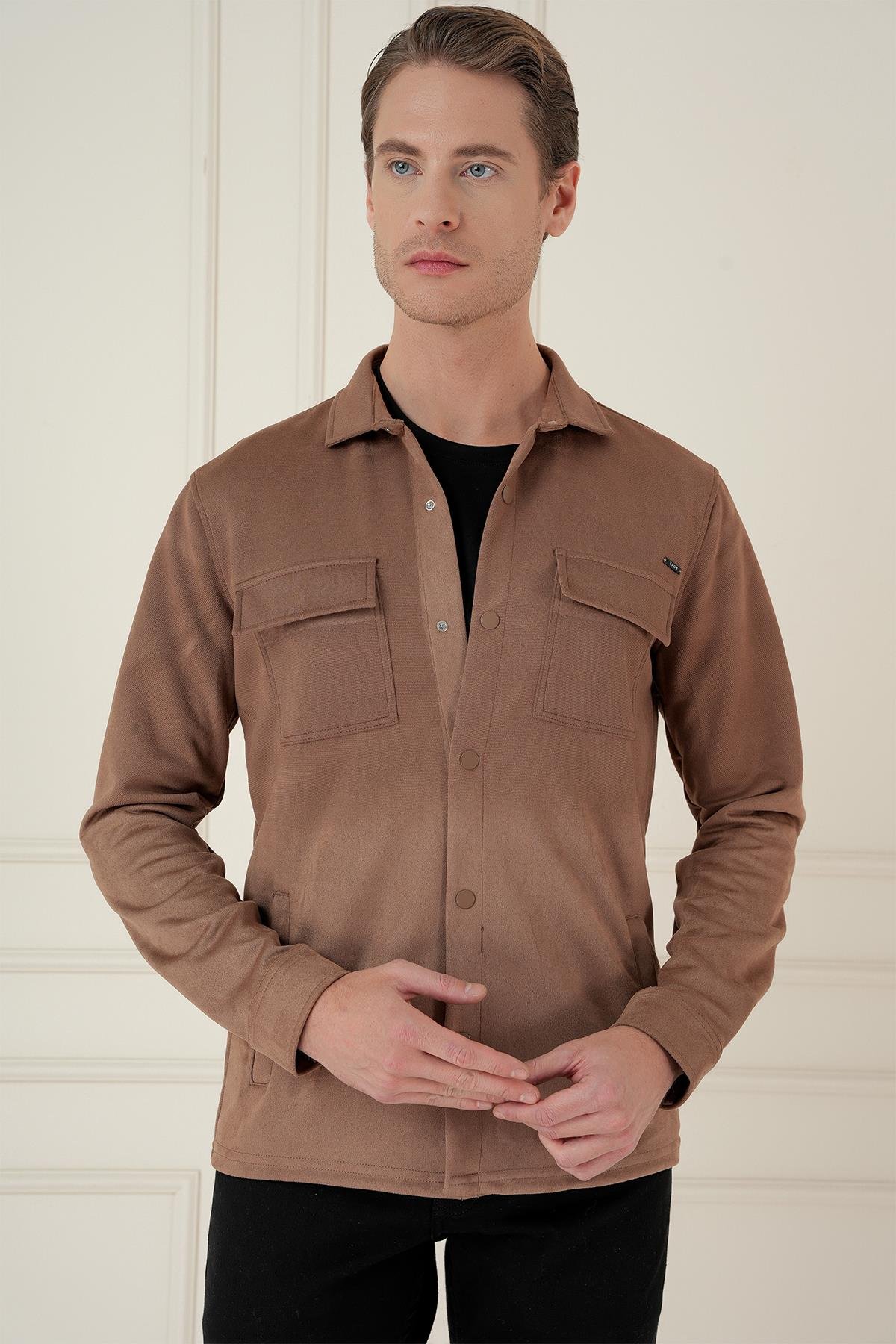 G 1578 Slim Fit Camel Klasik Gömlek