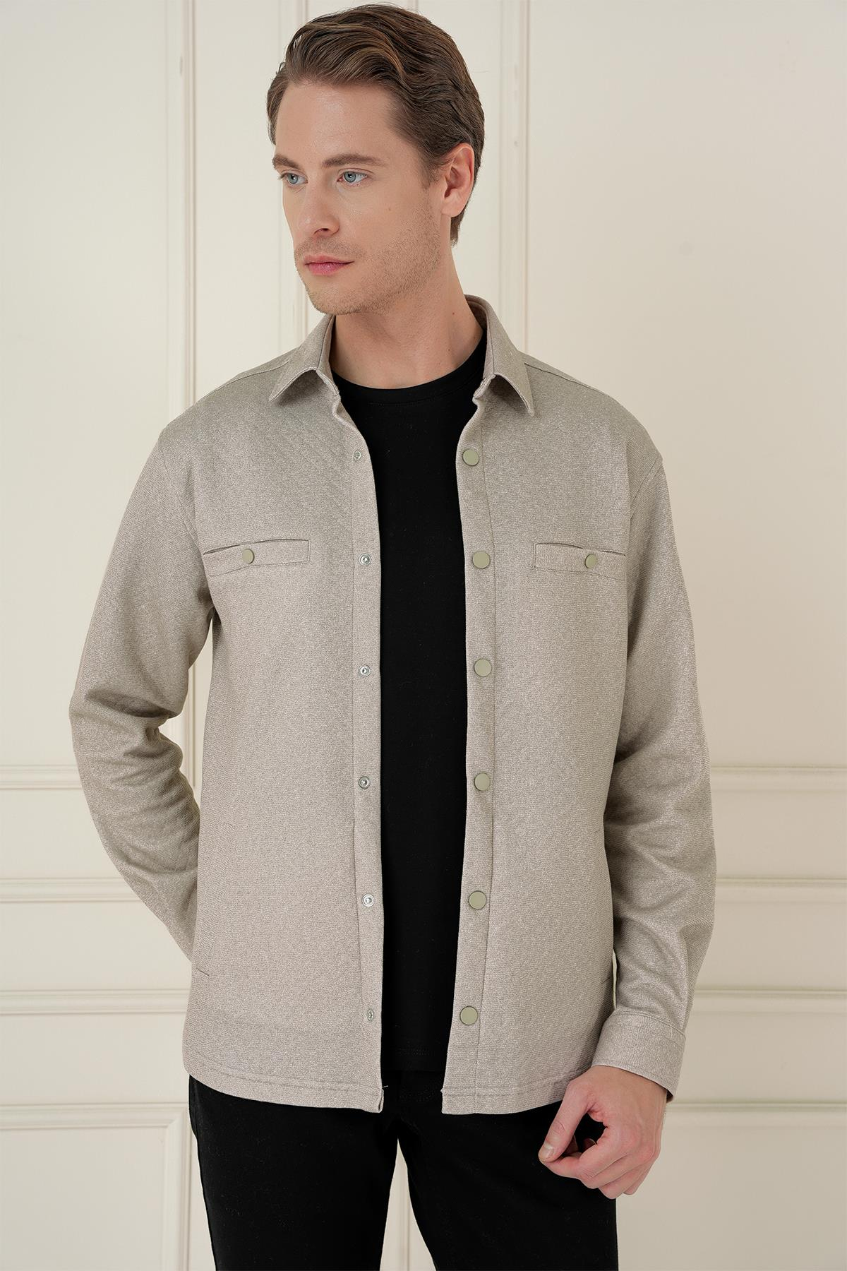 G 1581 Slim Fit Bej Klasik Gömlek