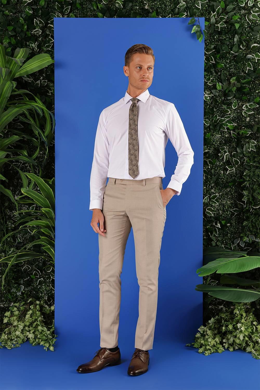 GK 689 Slim Fit Beyaz Klasik Gömlek