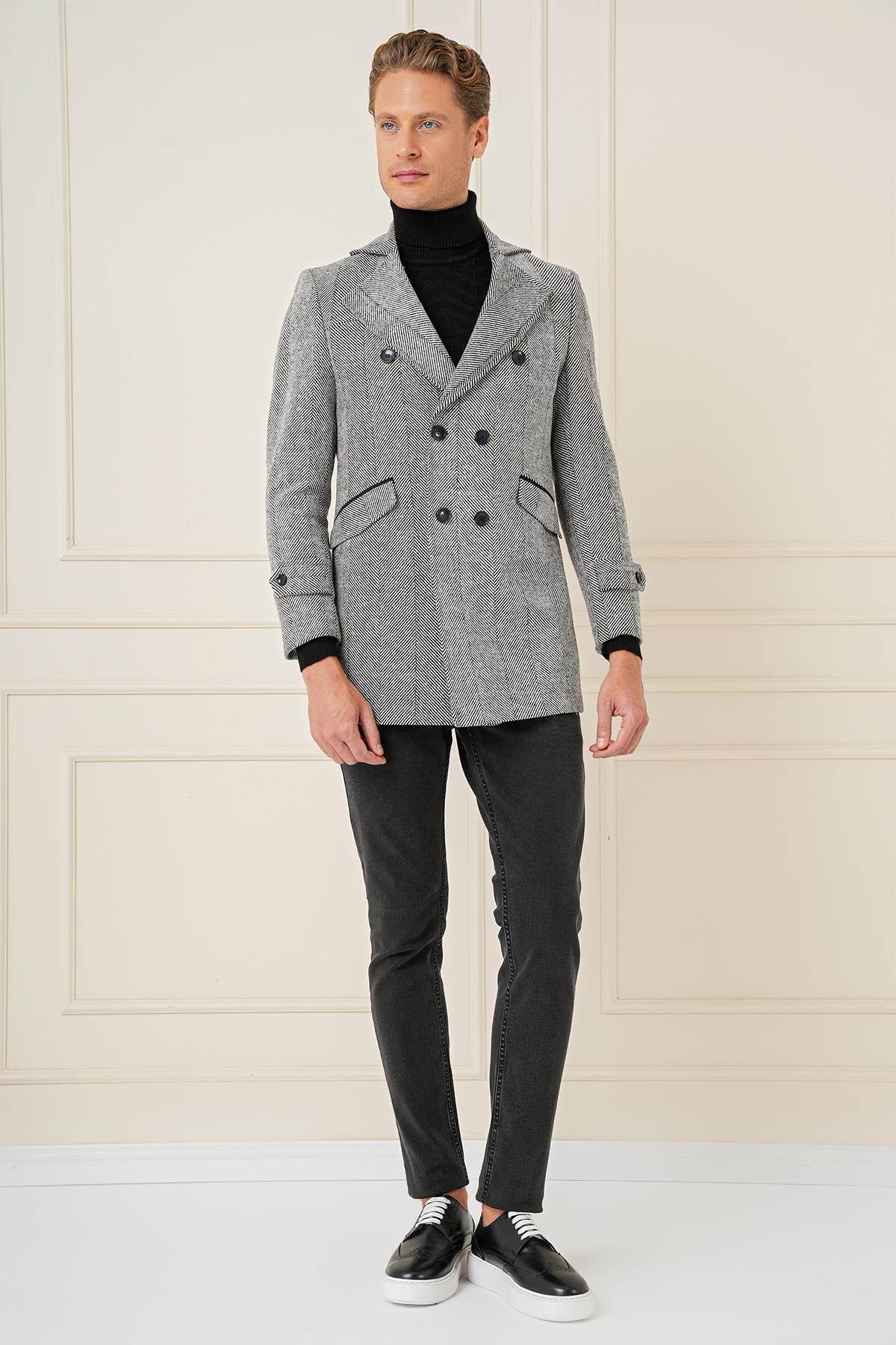 KA 082 Slim Fit Açık Gri Spor Kaban