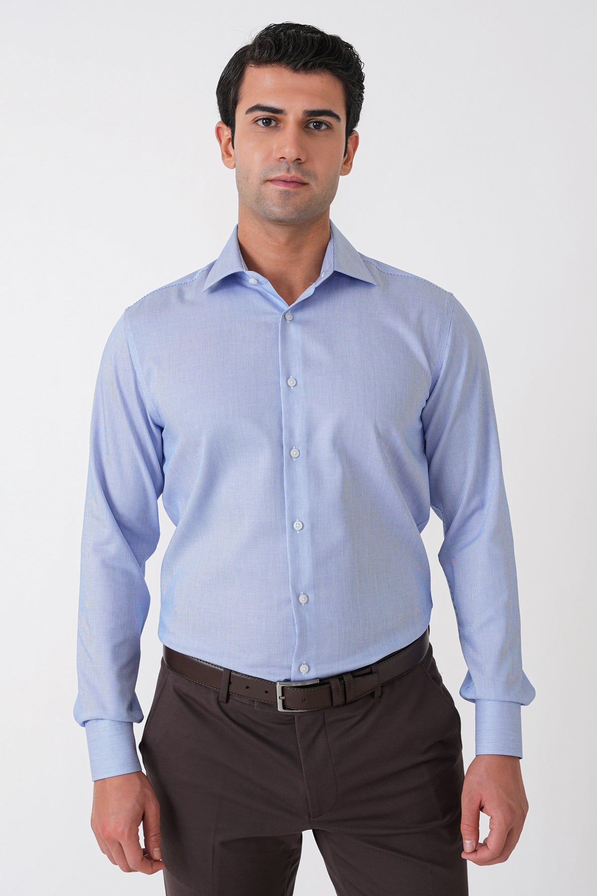 Slim Fit %100 Pamuk Çizgili Mavi Gömlek GK 764