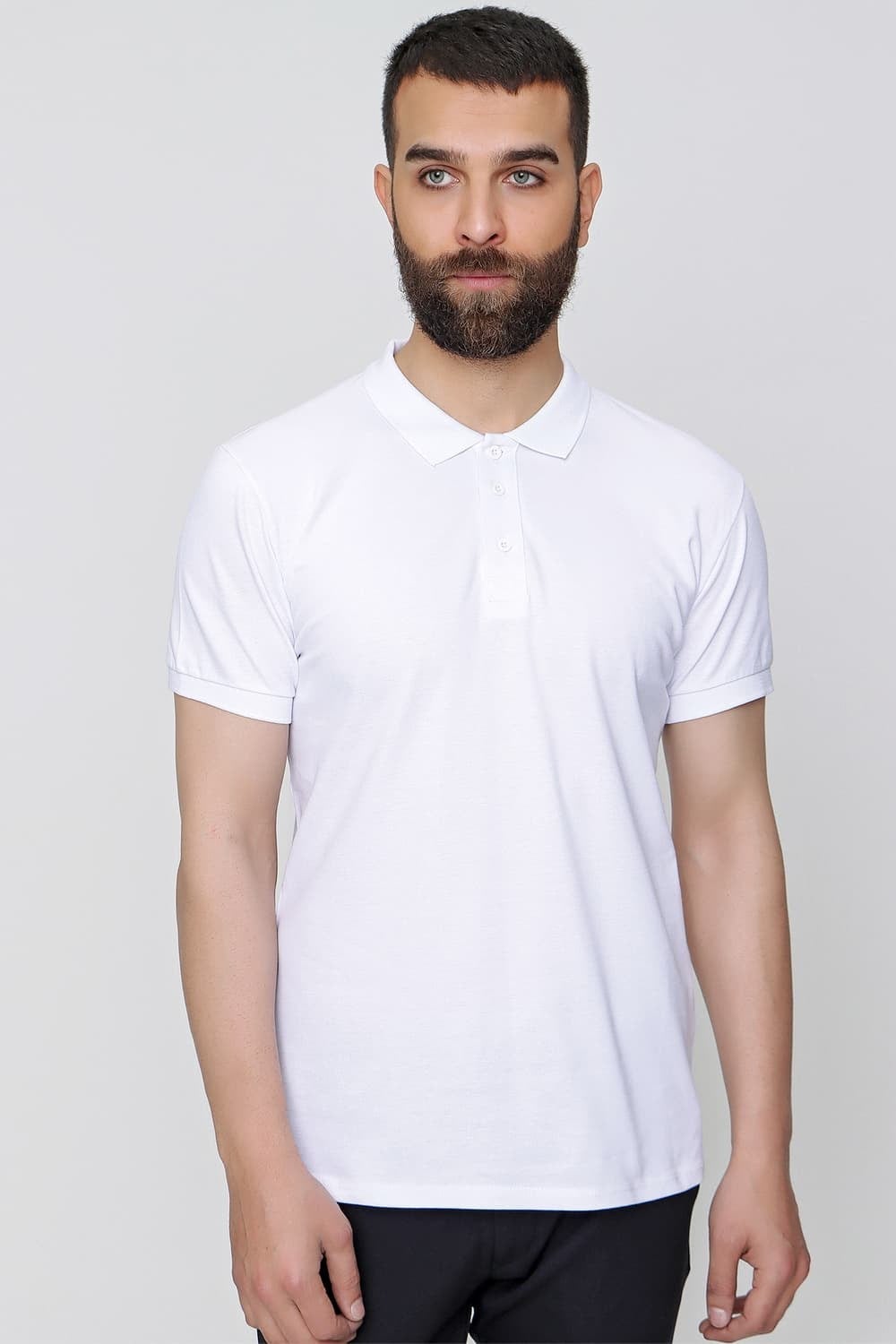 Slim Fit %100 Pamuk Düğmeli Beyaz Polo Yaka Tişört Ts 829