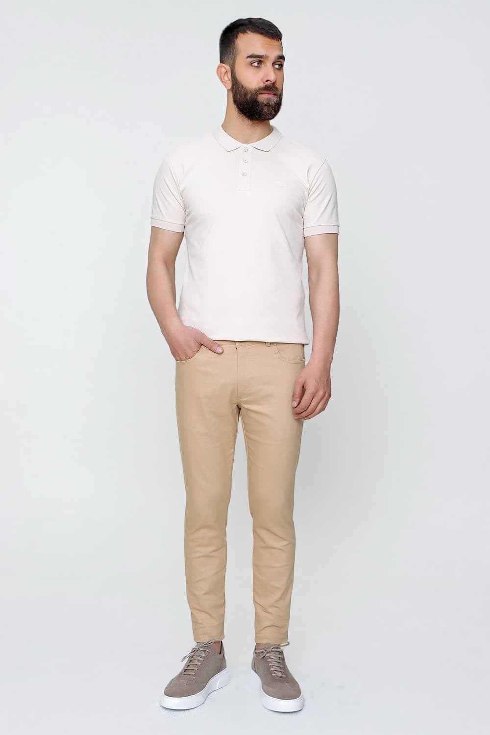 Slim Fit Beş Cep Esnek Pamuklu Camel Kanvas Pantolon P 1089
