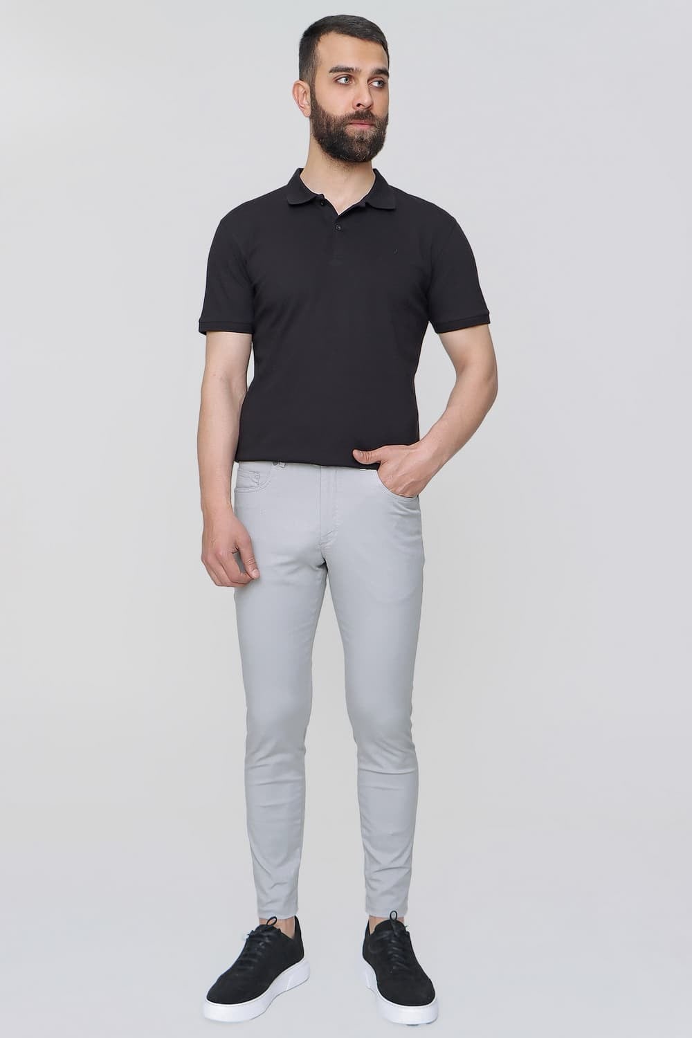 Slim Fit Beş Cep Esnek Pamuklu Gri Kanvas Pantolon P 1087