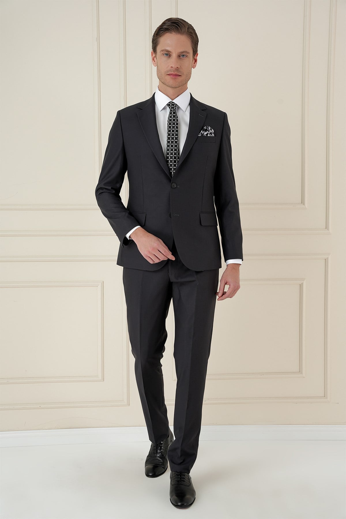 Slim Fit Çift Yırtmaç Mono Yaka Klasik Antrasit Takım Elbise Tk 912