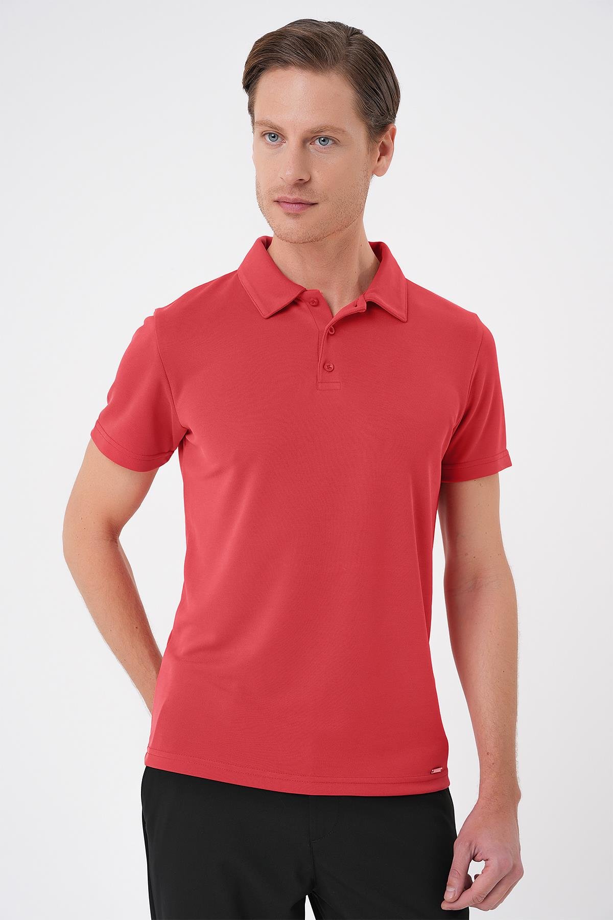 Slim Fit Düğmeli Polo Yaka Pamuklu Mercan Tişört Ts 879