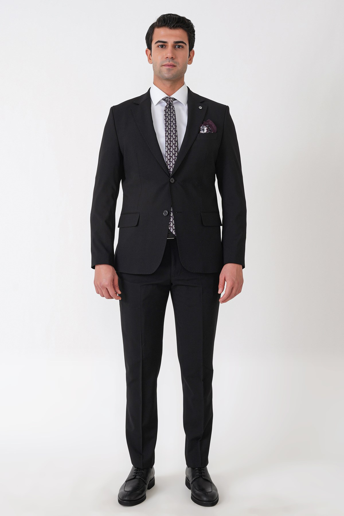 Slim Fit Esnek %97 Yünlü Düz Siyah Takım Elbise TK 957