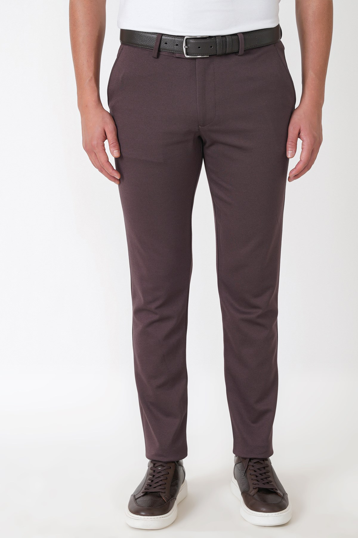 Slim Fit Esnek Pamuklu Yan Cepli Kahverengi Pantolon P 1231
