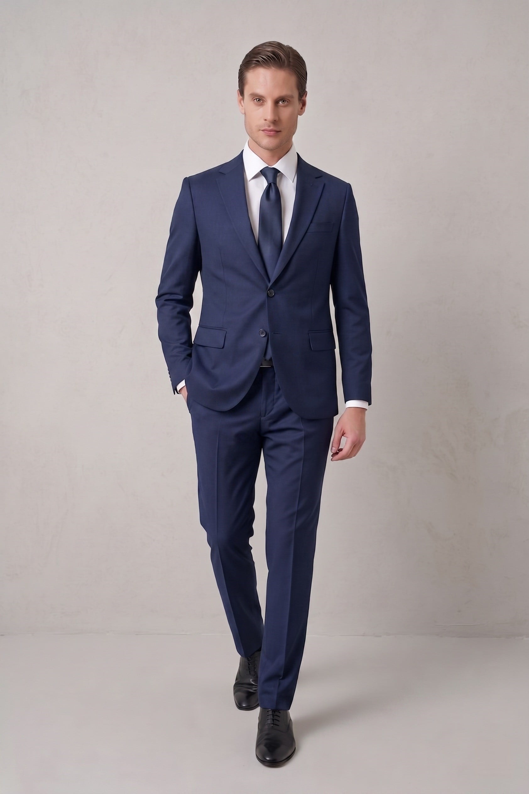Slim Fit Klasik Mono Yaka Klasik Lacivert Takım Elbise Tk 2021