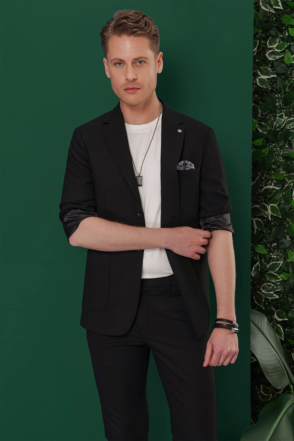 Slim Fit Mono Yaka Torba Cepli Esnek Pamuklu Siyah Blazer Ceket C 639