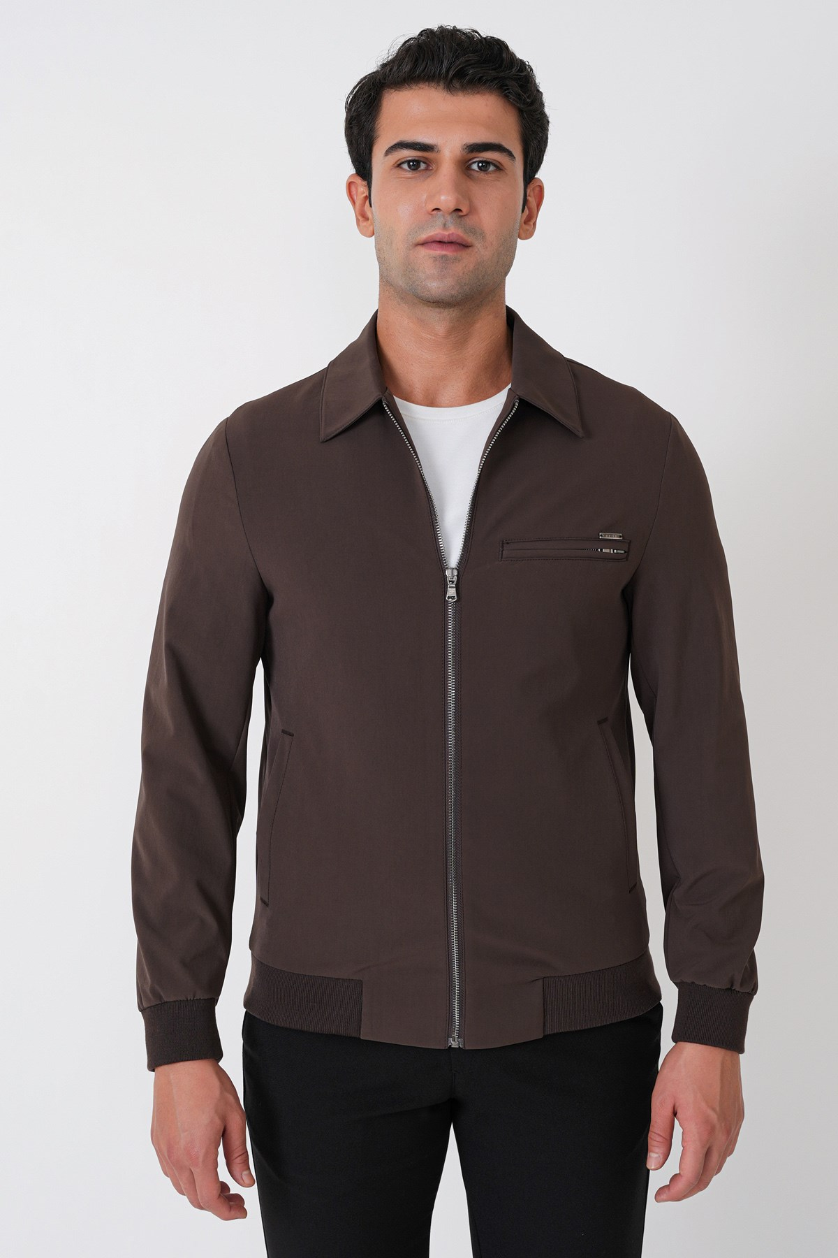 Slim Fit Önü Fermuarlı Etek Kol Ribanalı Esnek Kahverengi Mont MT 184