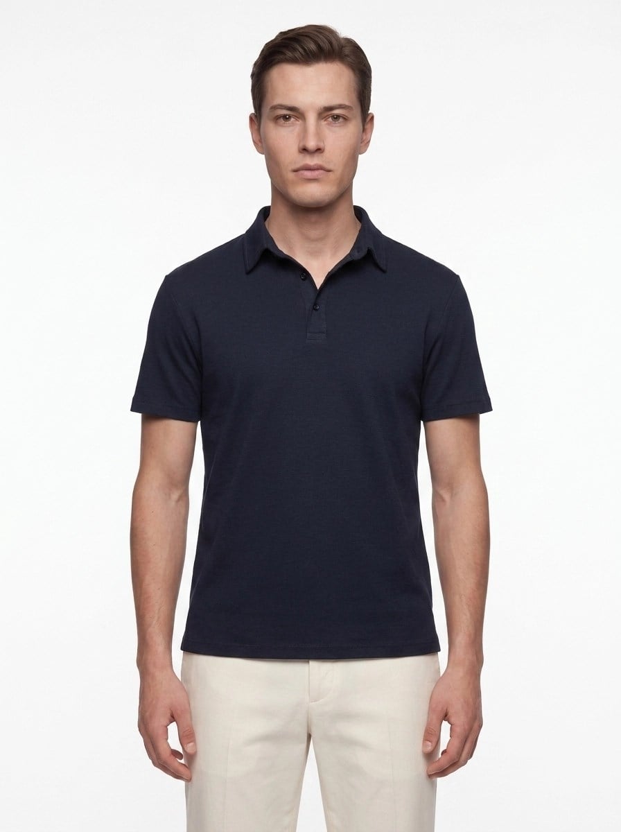 Slim Fit Pamuklu Kıvrılmaz Polo Yaka Lacivert Tişört TS 928