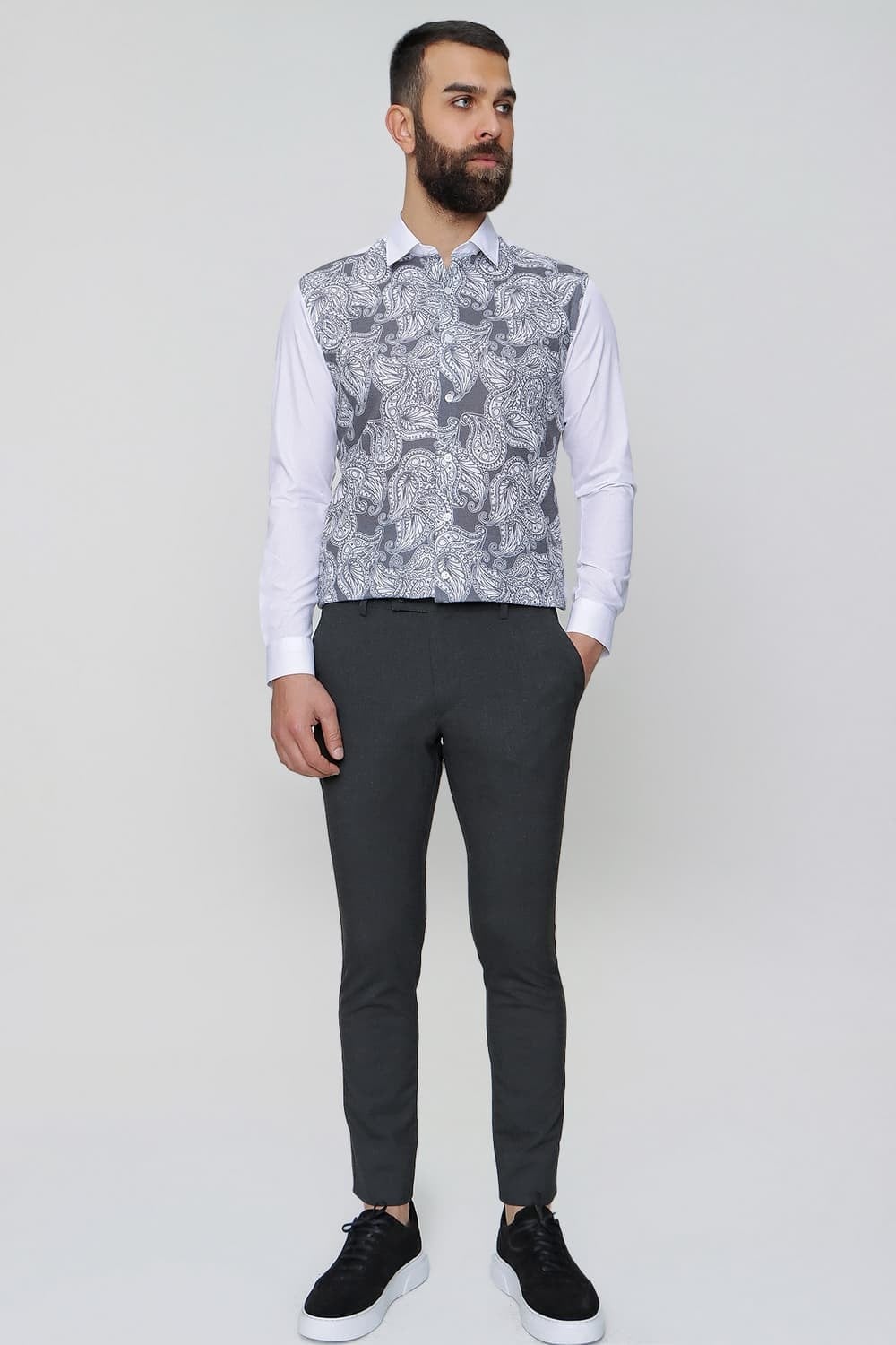 Slim Fit Pilesiz Yan Cepli Esnek Yünlü Antrasit Pantolon P 1074