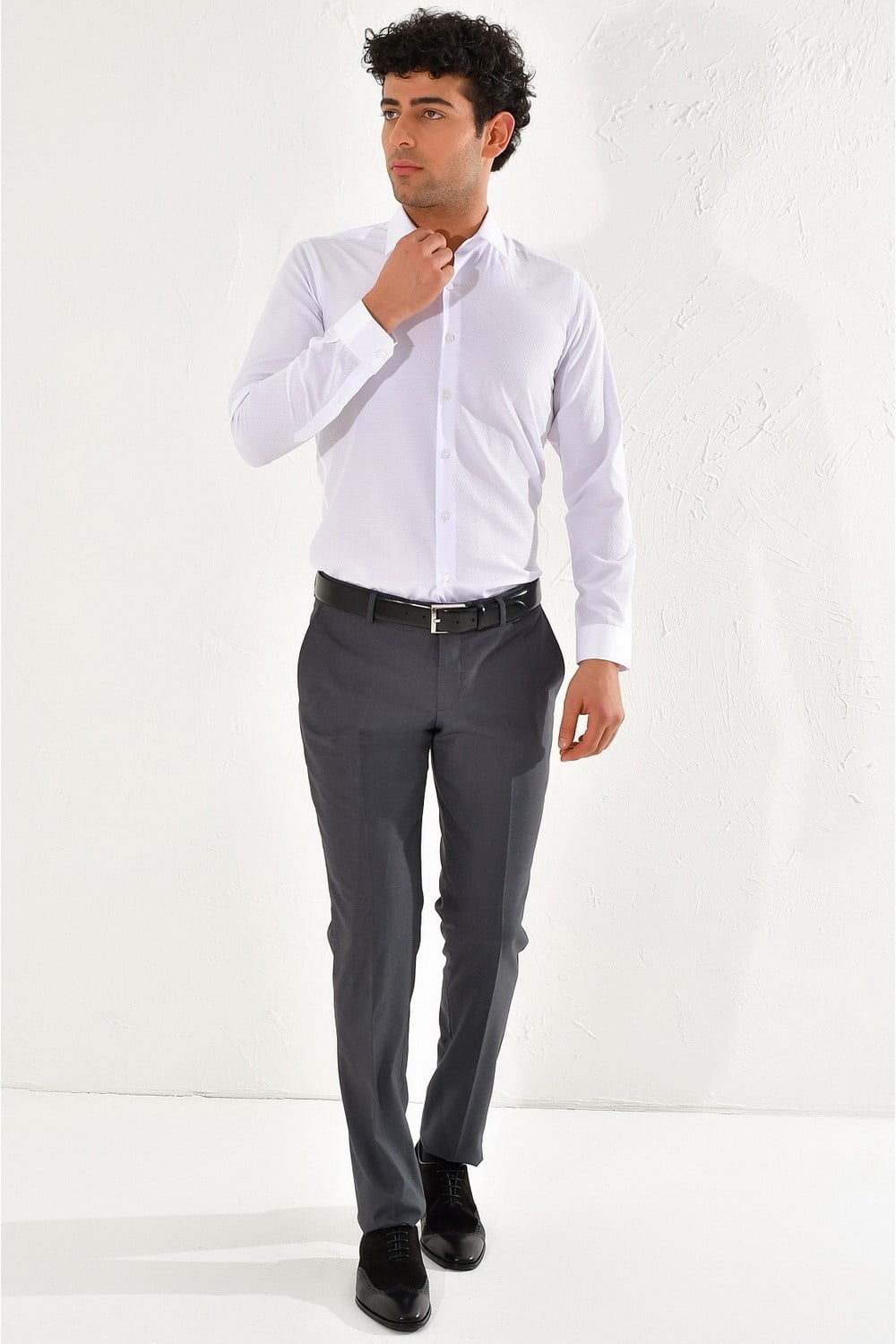 Slim Fit Pilesiz Yan Cepli Esnek Yünlü Antrasit Kumaş Pantolon P 1061