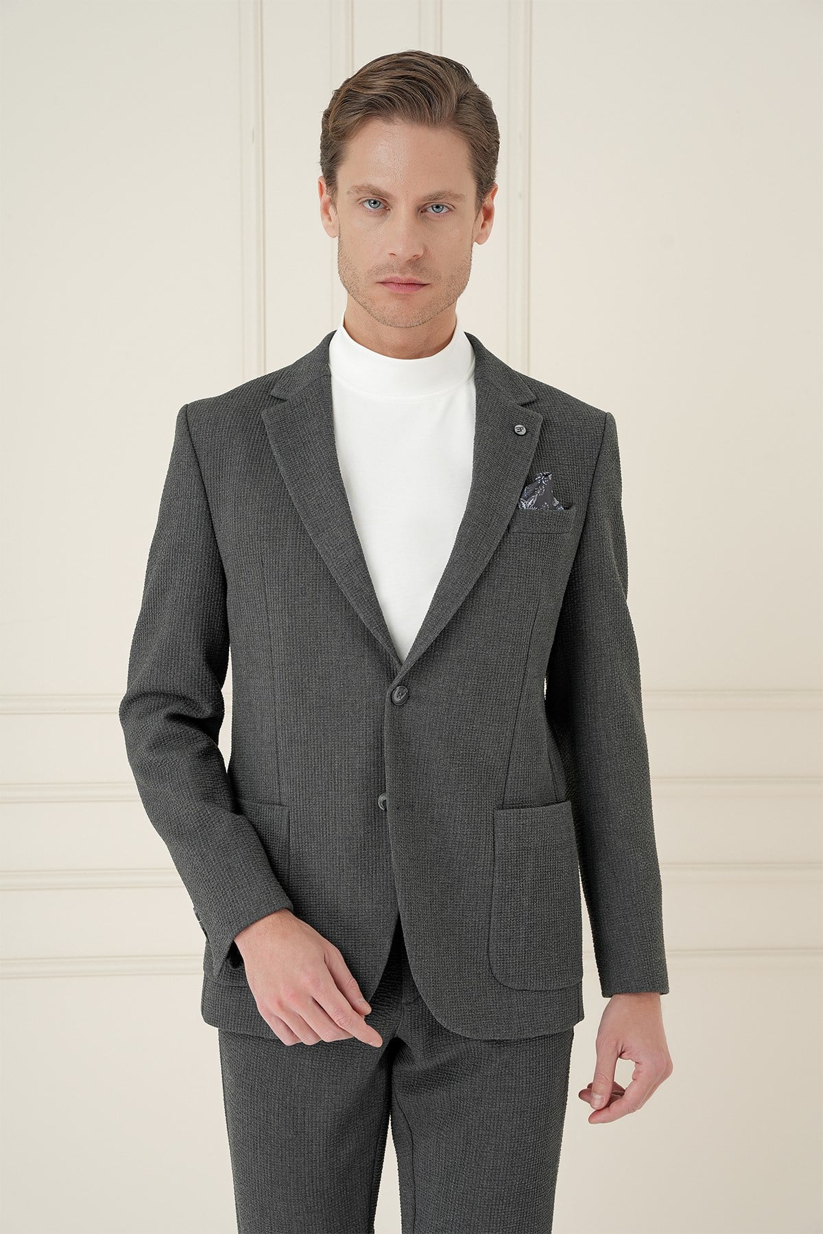 Slim Fit Torba Cepli Esnek Pamuklu Füme Ceket C 694