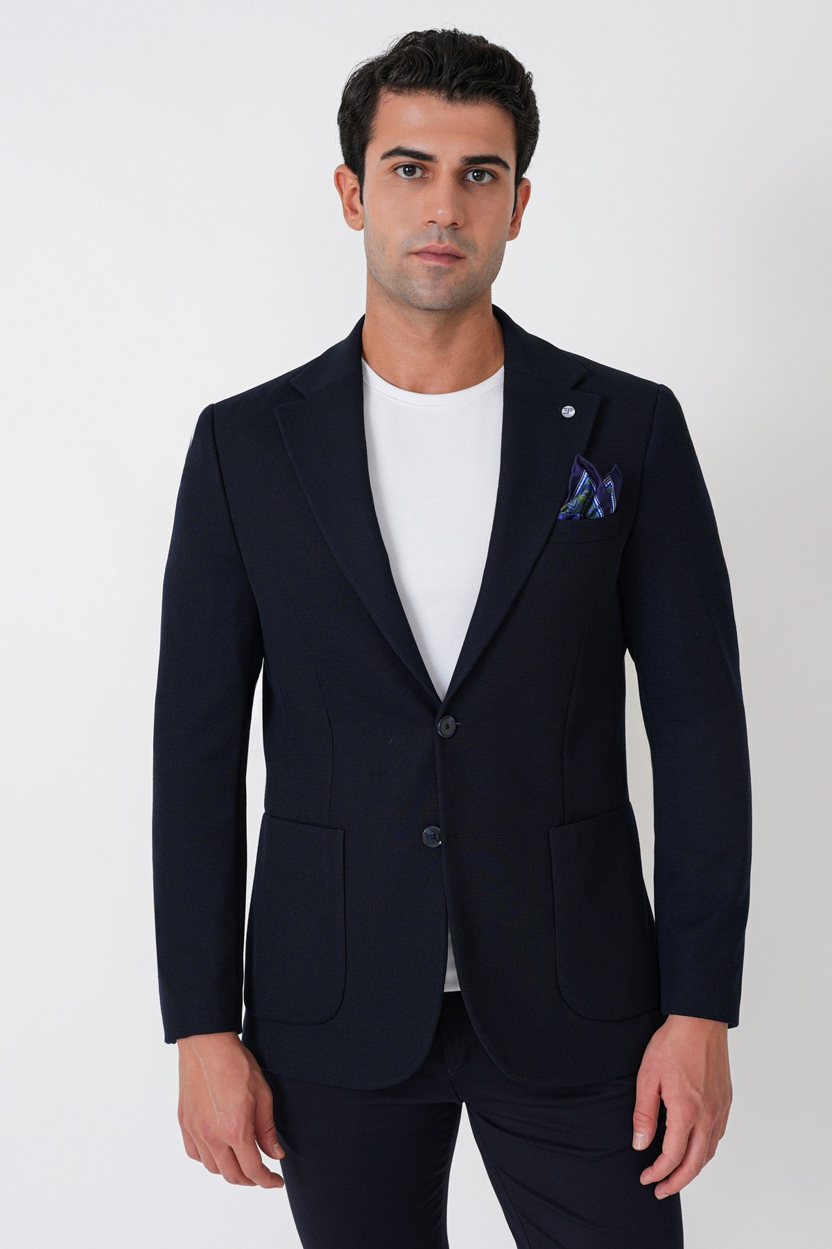 Slim Fit Torba Cepli Esnek Yünlü Lacivert Ceket C 745