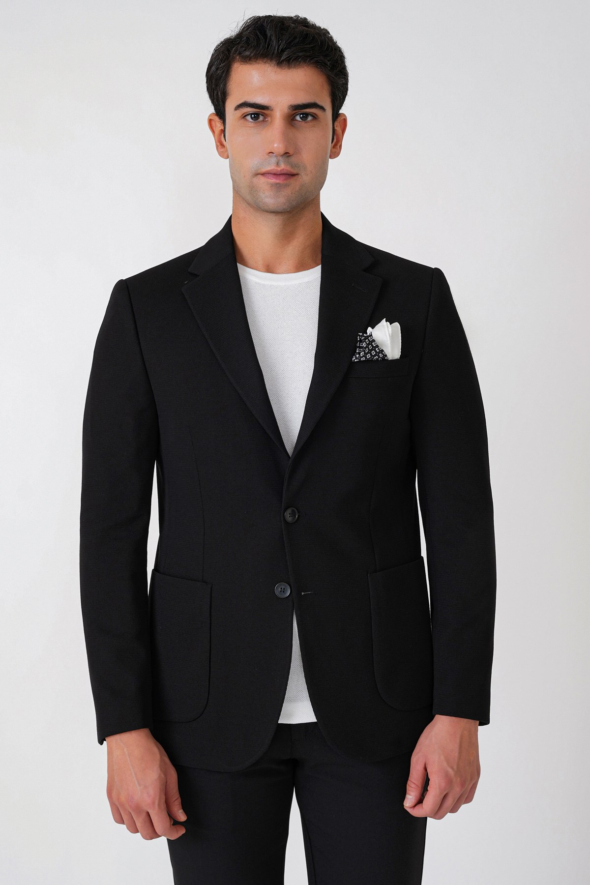 Slim Fit Torba Cepli Esnek Yünlü Siyah Ceket C 745
