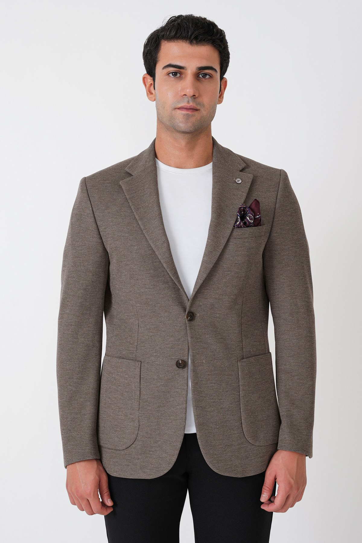 Slim Fit Torba Cepli Esnek Yünlü Vizon Ceket C 745