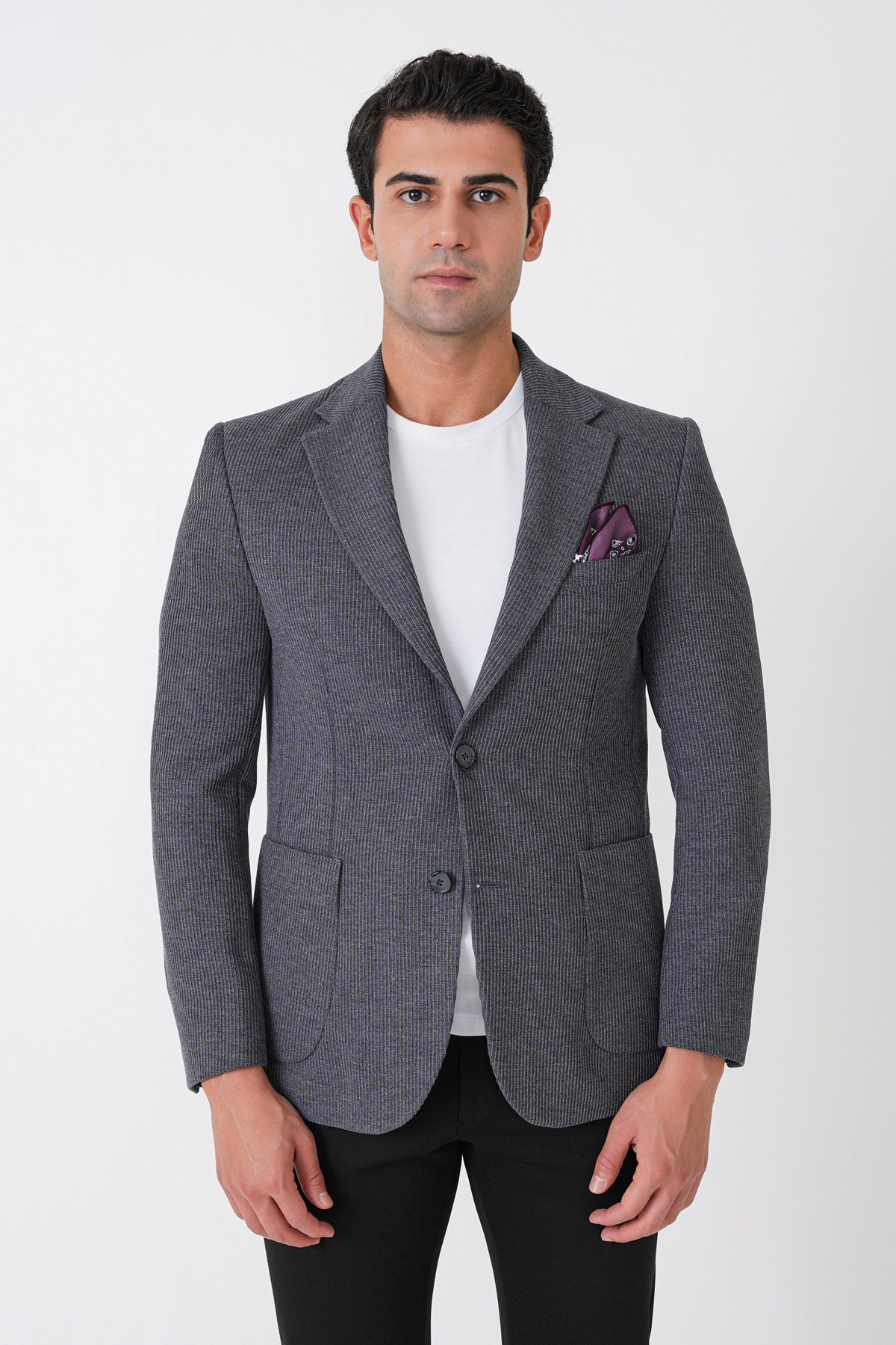 Slim Fit Torba Cepli Fitilli Dokuma Esnek Yünlü İndigo Ceket C 747