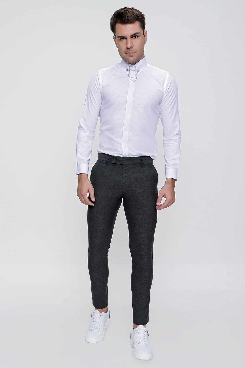 Slim Fit Yan Cep Esnek Pamuklu Dokulu Antrasit Pantolon P 1086