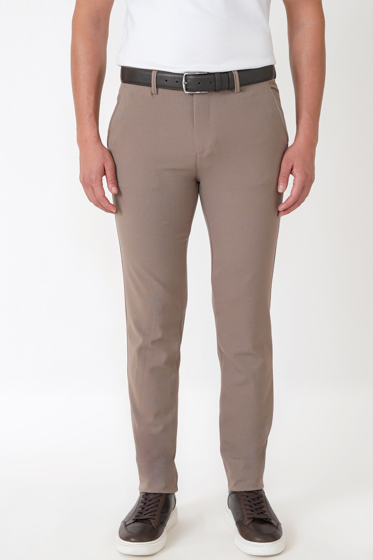 Slim Fit Yan Cep Esnek Yünlü Bej Pantolon P 1232