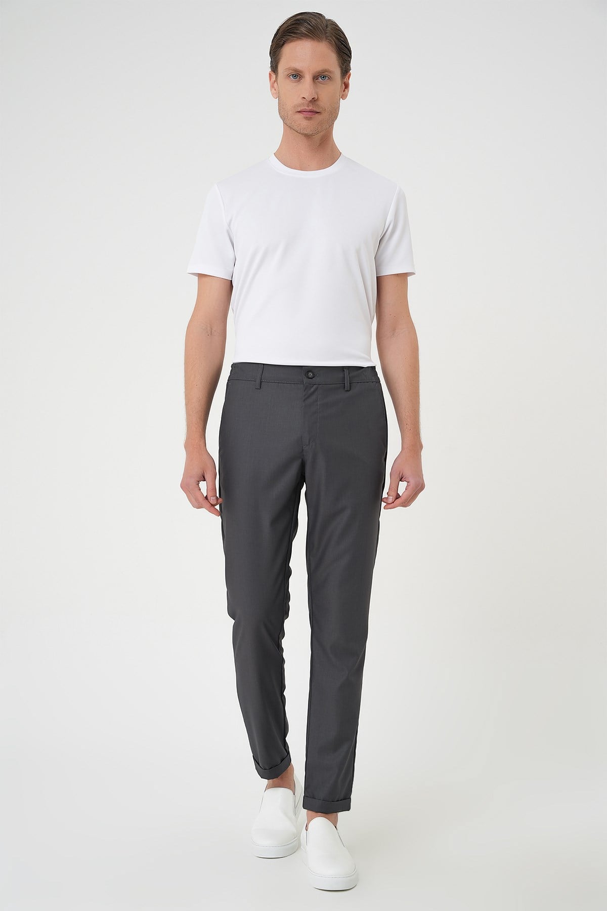 Slim Fit Yan Cep Pamuklu Duble Paça Antrasit Jogger Pantolon P 1165