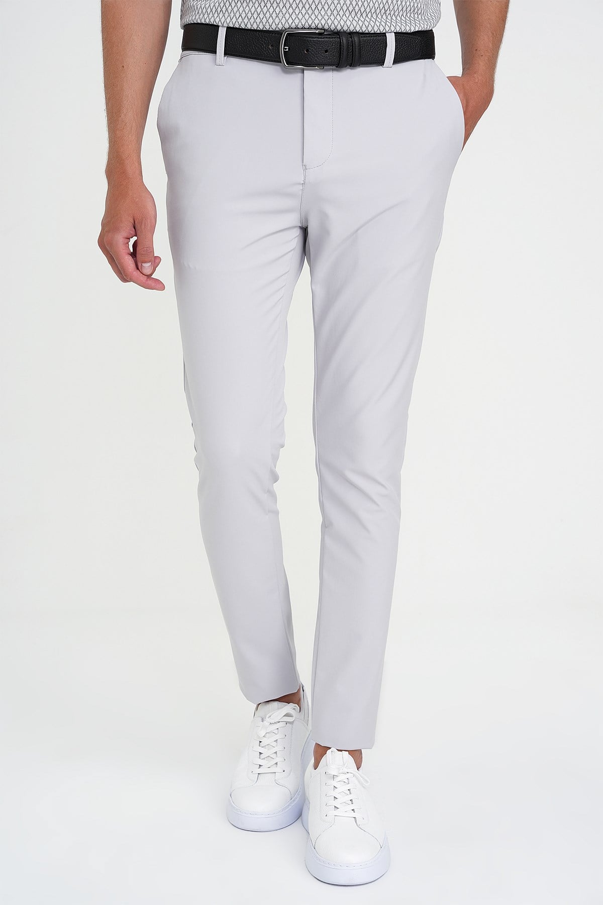 Slim Fit Yan Cepli Esnek Düz Koyu Taş Pamuk Pantolon P 1197