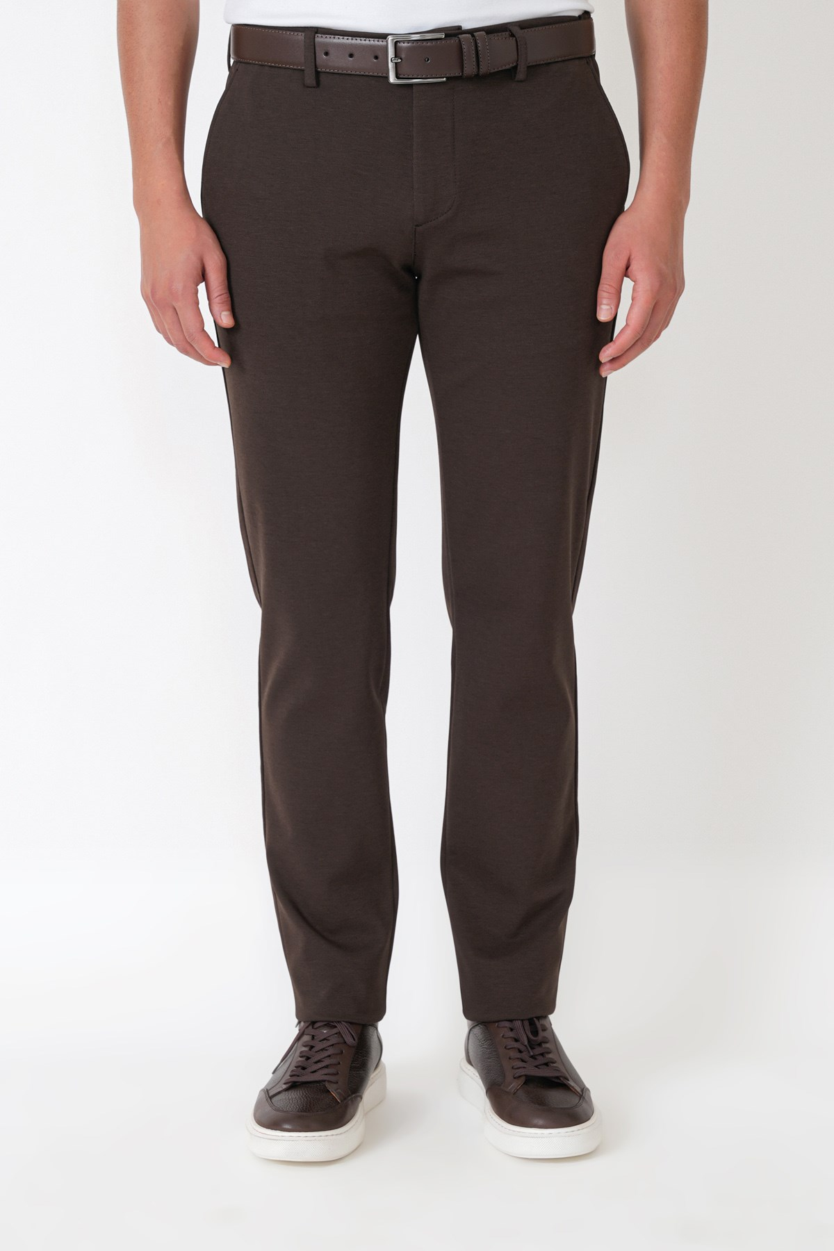 Slim Fit Yan Cepli Esnek Tencel Karışımlı Kahverengi Pantolon P 1233
