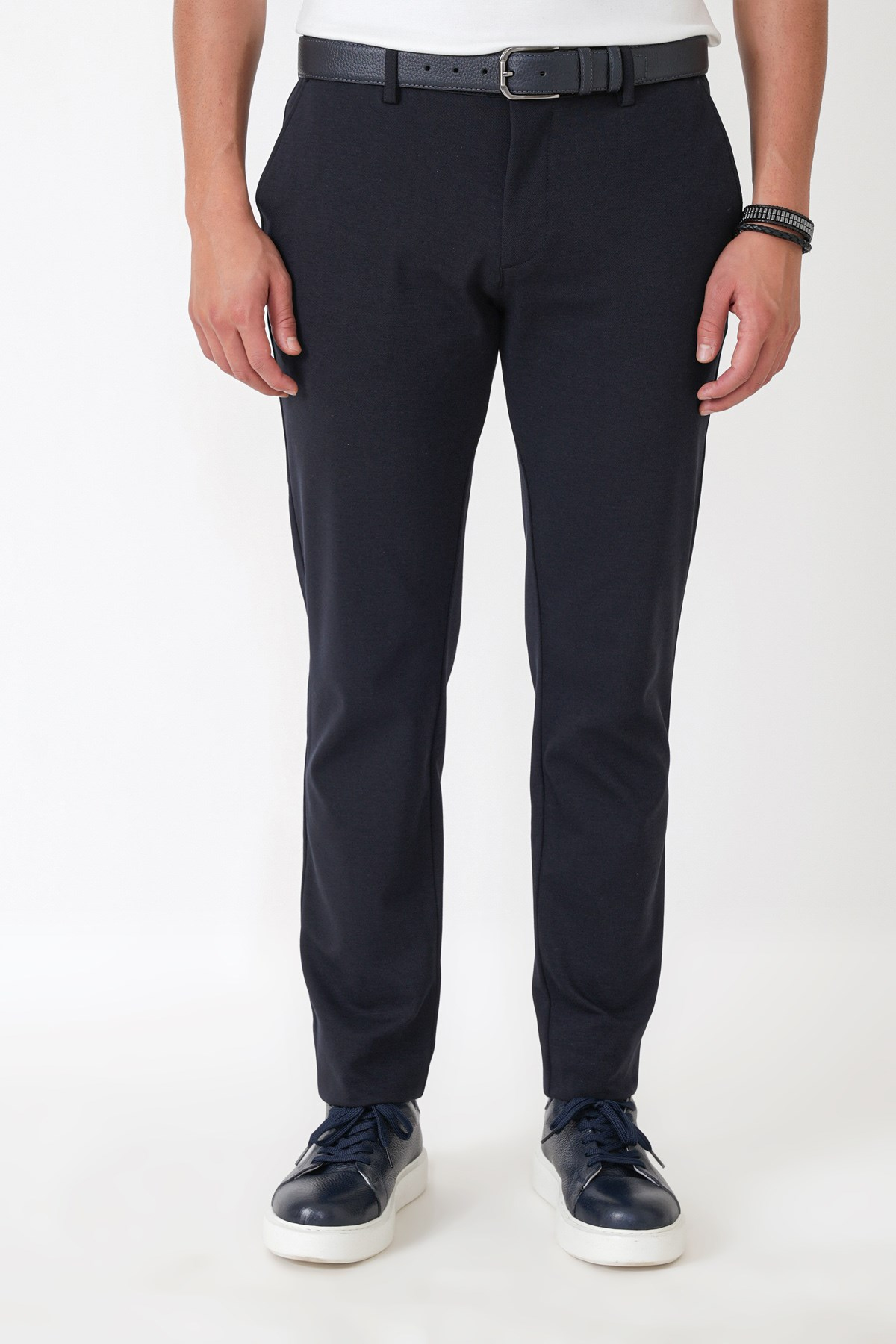 Slim Fit Yan Cepli Esnek Tencel Karışımlı Lacivert Pantolon P 1233