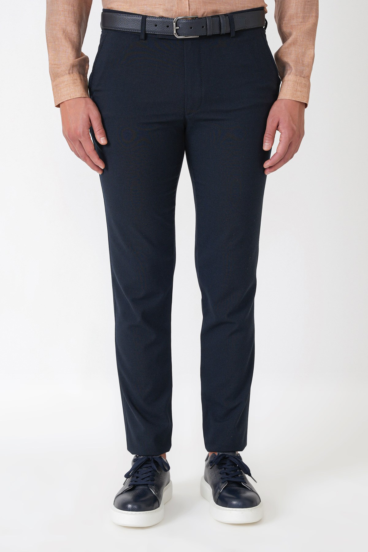 Slim Fit Yan Cepli Esnek Yünlü Lacivert Pantolon P 1239