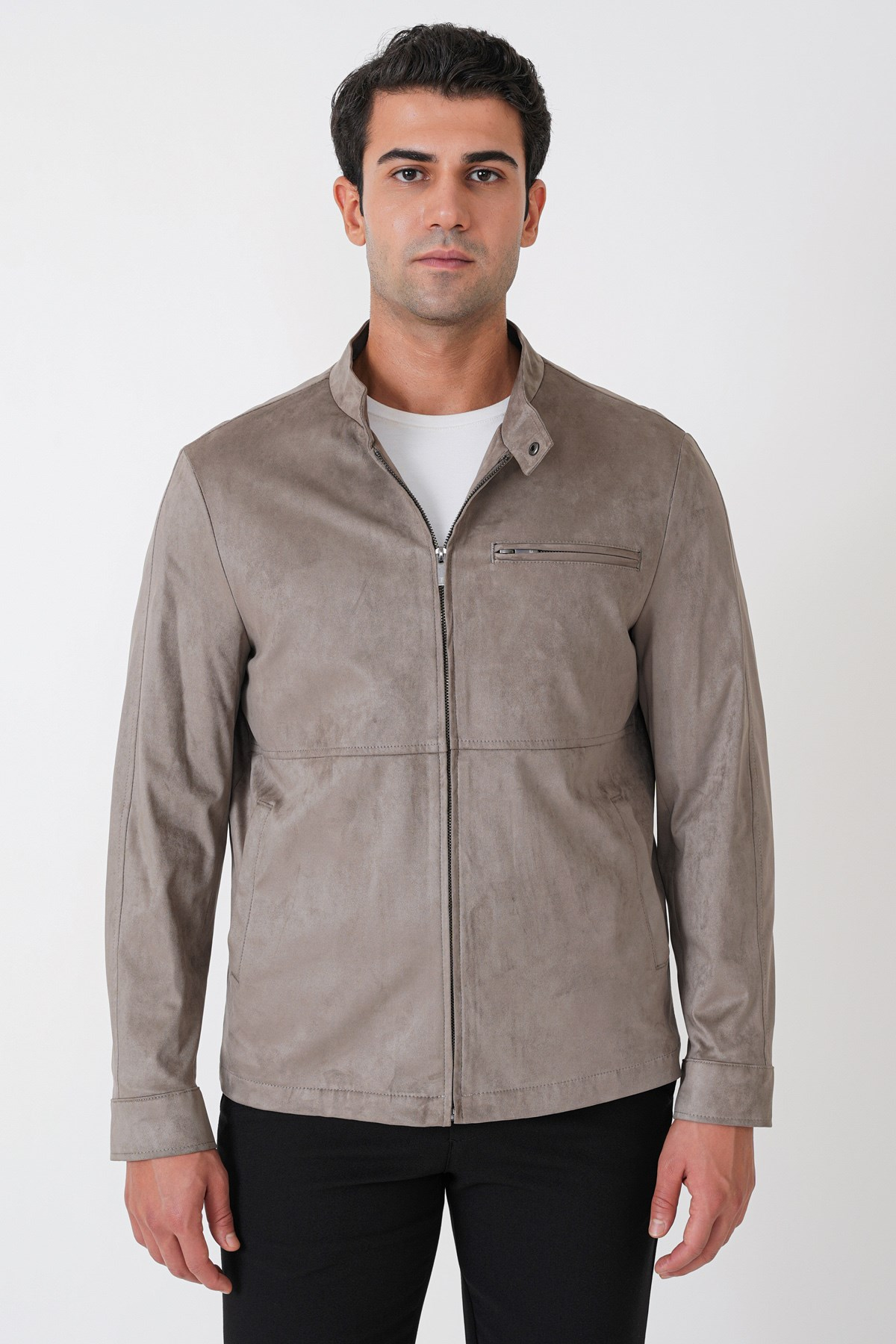 Slim Fit Yan Cepli Hakim Yaka Taş Süet Mont MT 187