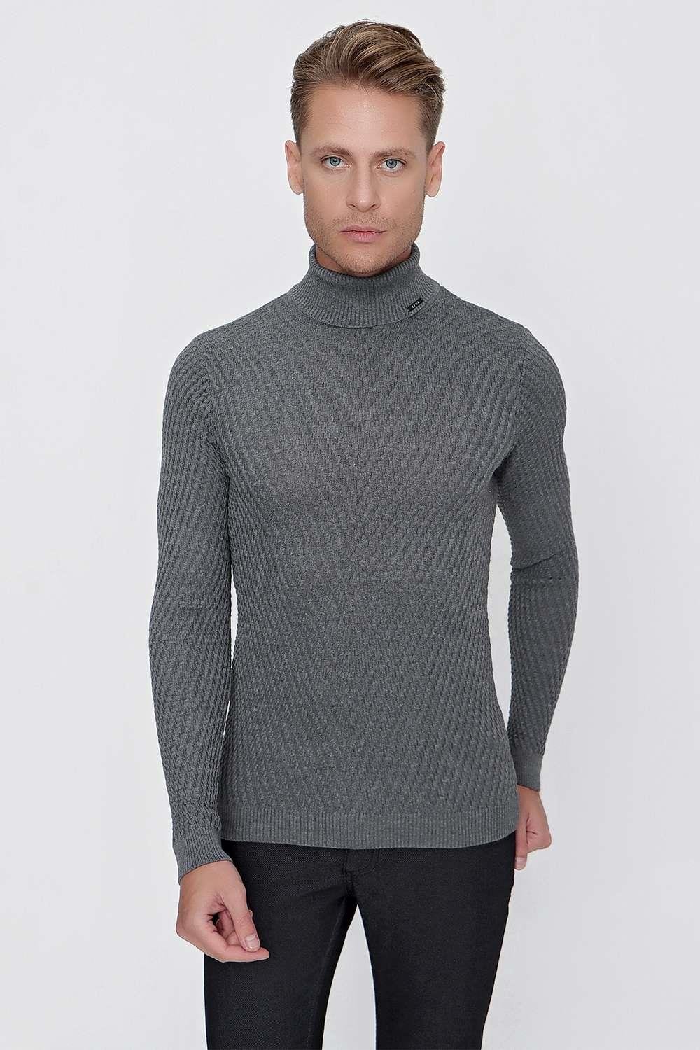 TR 848 Slim Fit Füme Klasik Triko