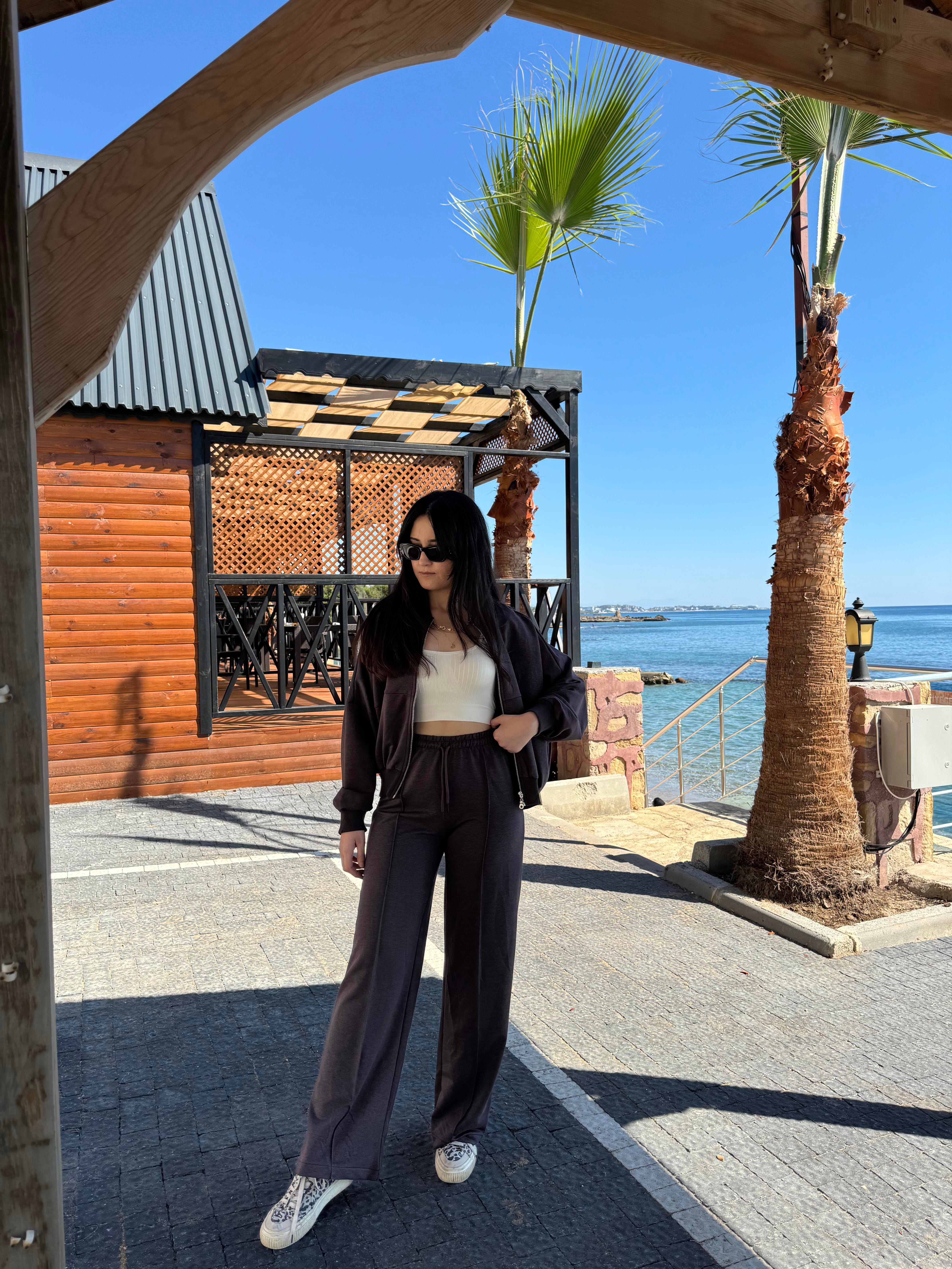 Fermuarlı Kahve Sweat Takım