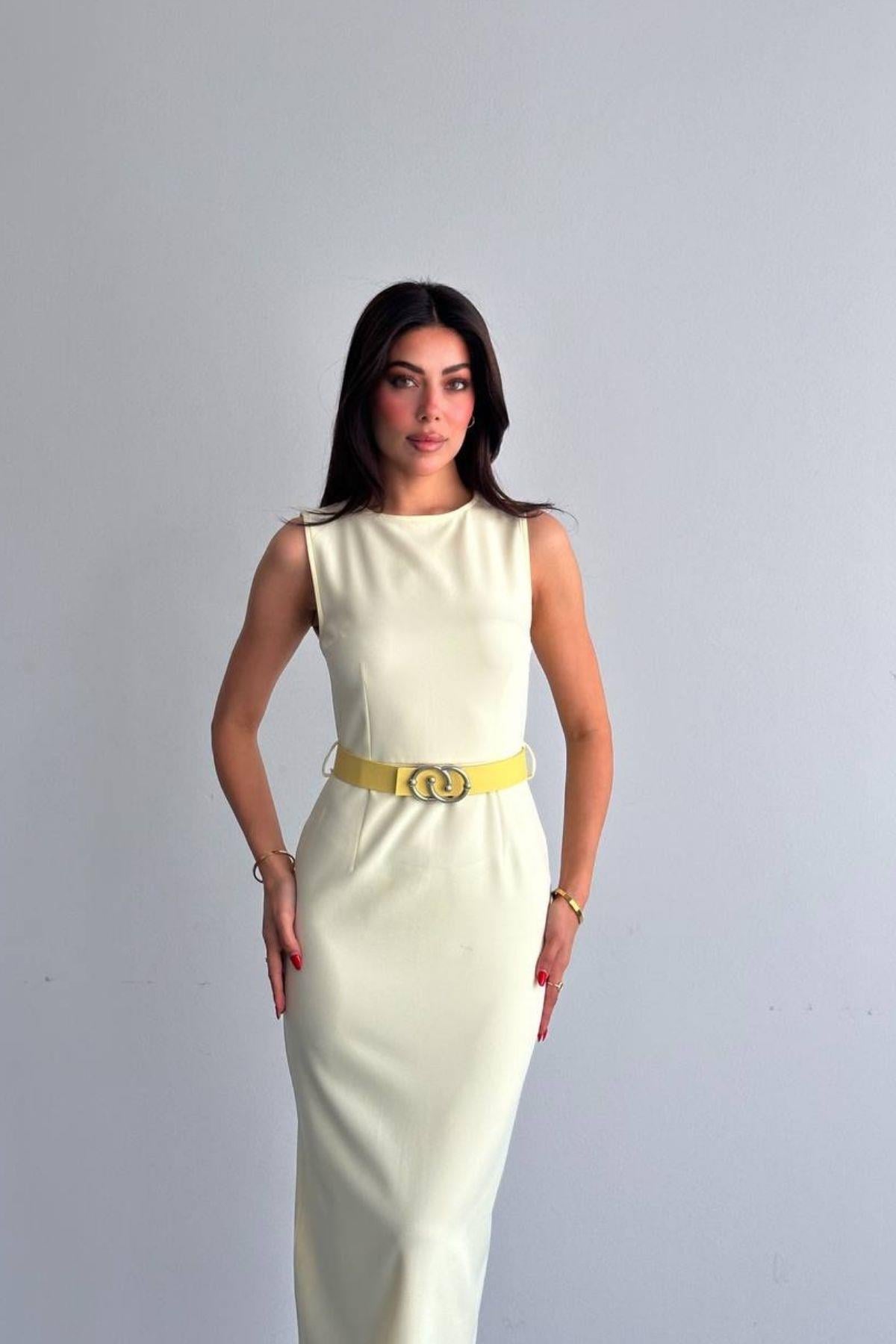 Beli Kemerli Elbise SARI