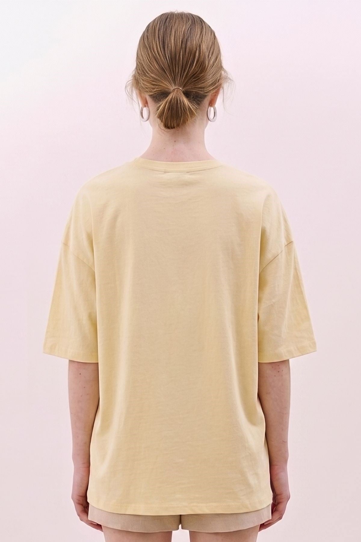 Cherry Baskılı Oversize Tişört SARI