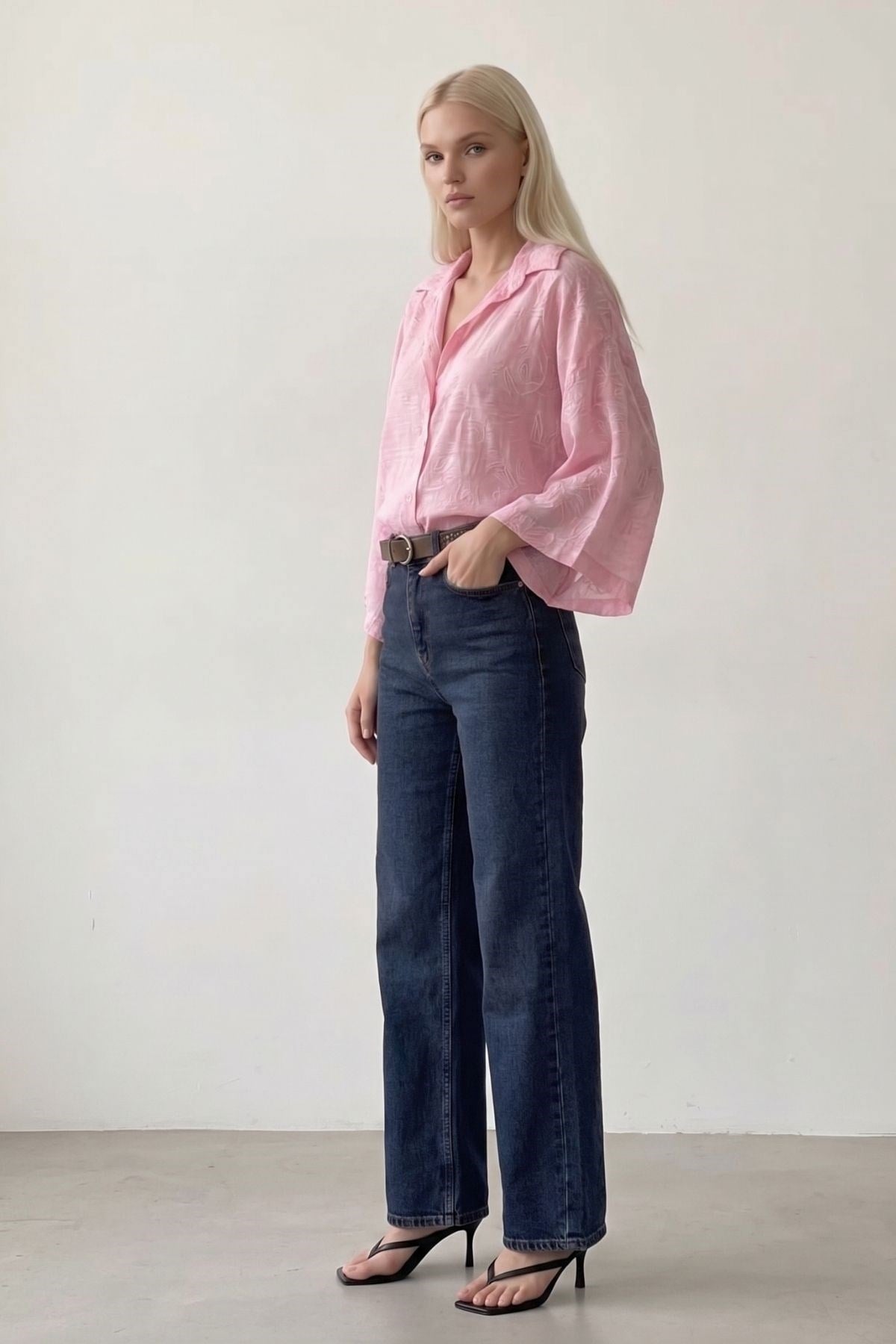 Desenli Oversize Gömlek PEMBE