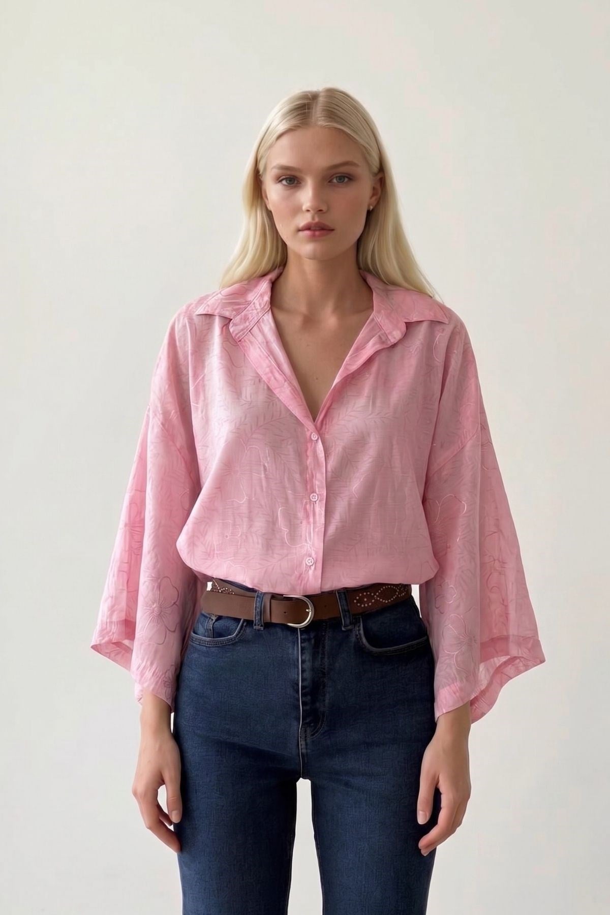 Desenli Oversize Gömlek PEMBE