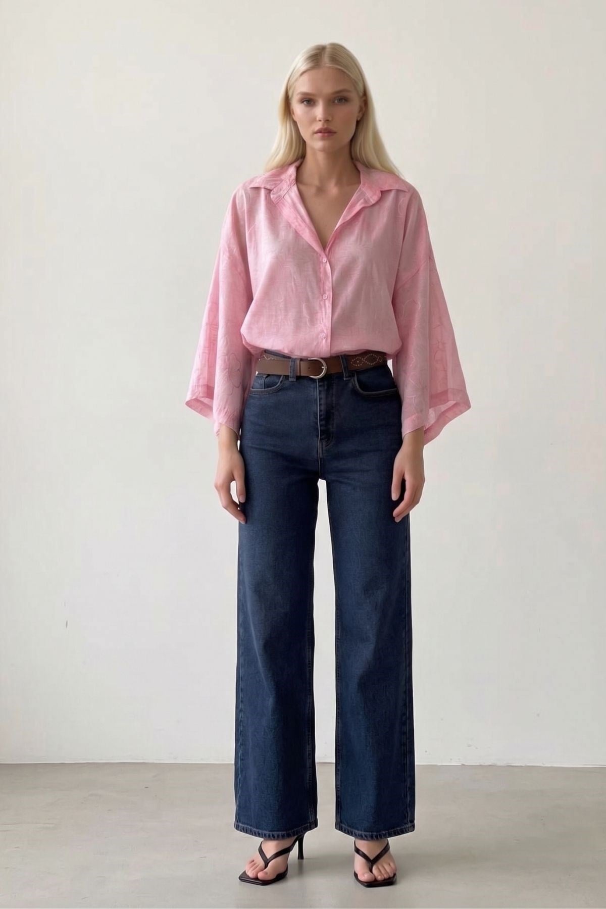 Desenli Oversize Gömlek PEMBE