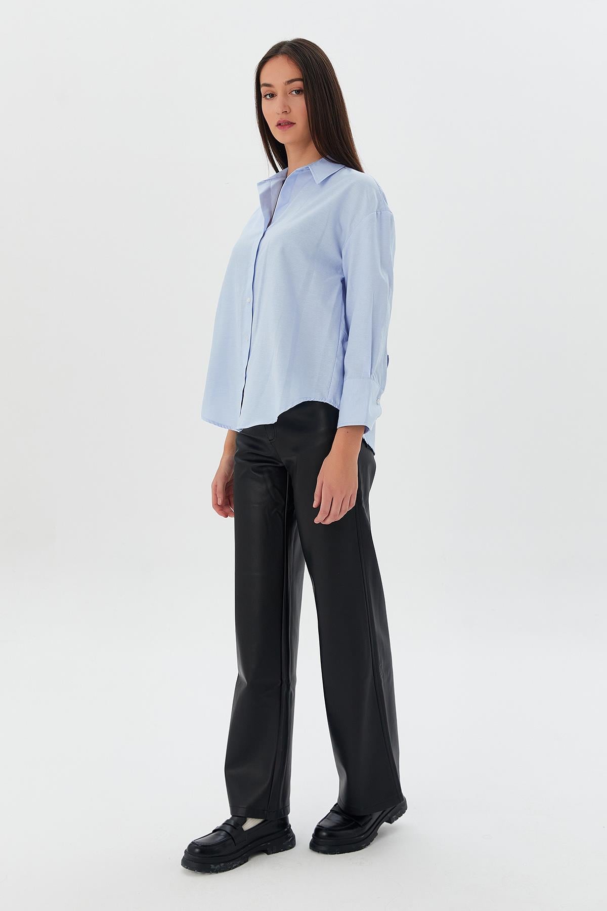 Düğmeli Basic Gömlek MAVI