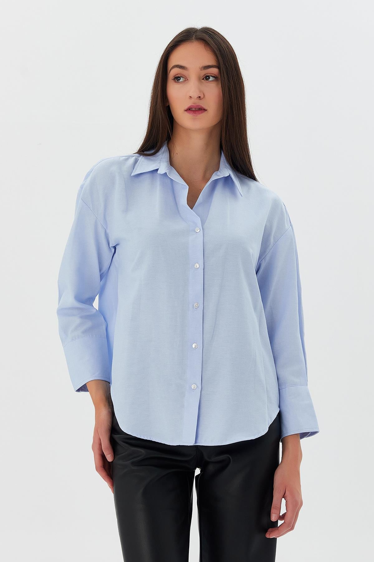 Düğmeli Basic Gömlek MAVI