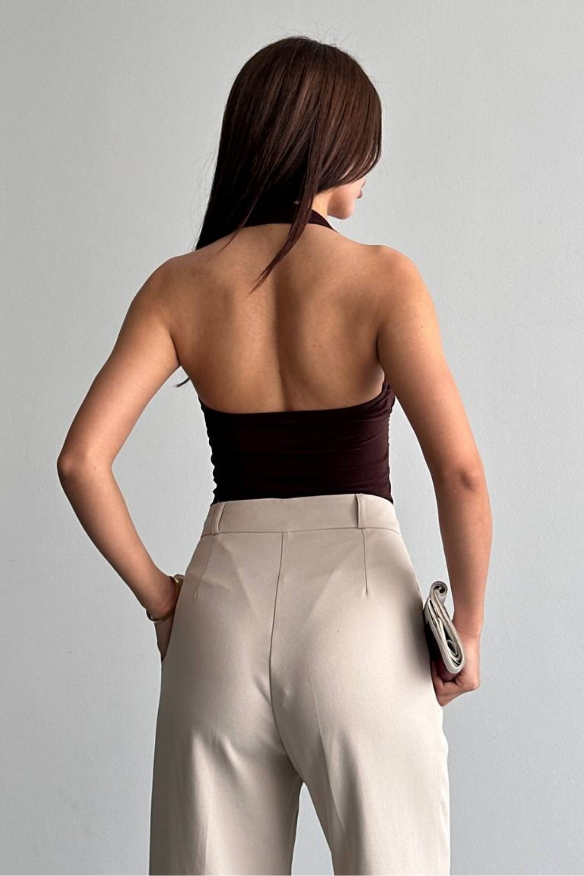Göğsü Oval Demir Bodysuit KAHVE