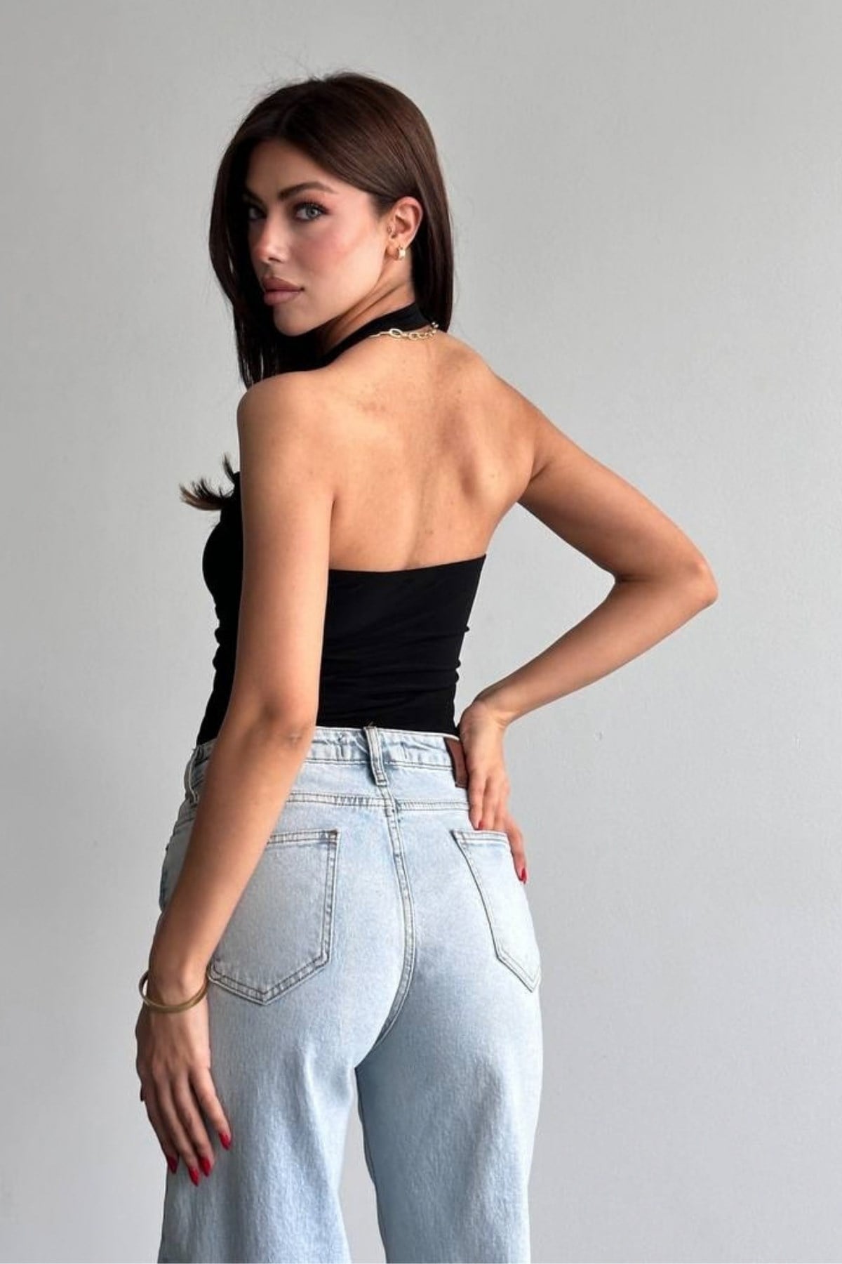 Göğsü Oval Demir Bodysuit SIYAH