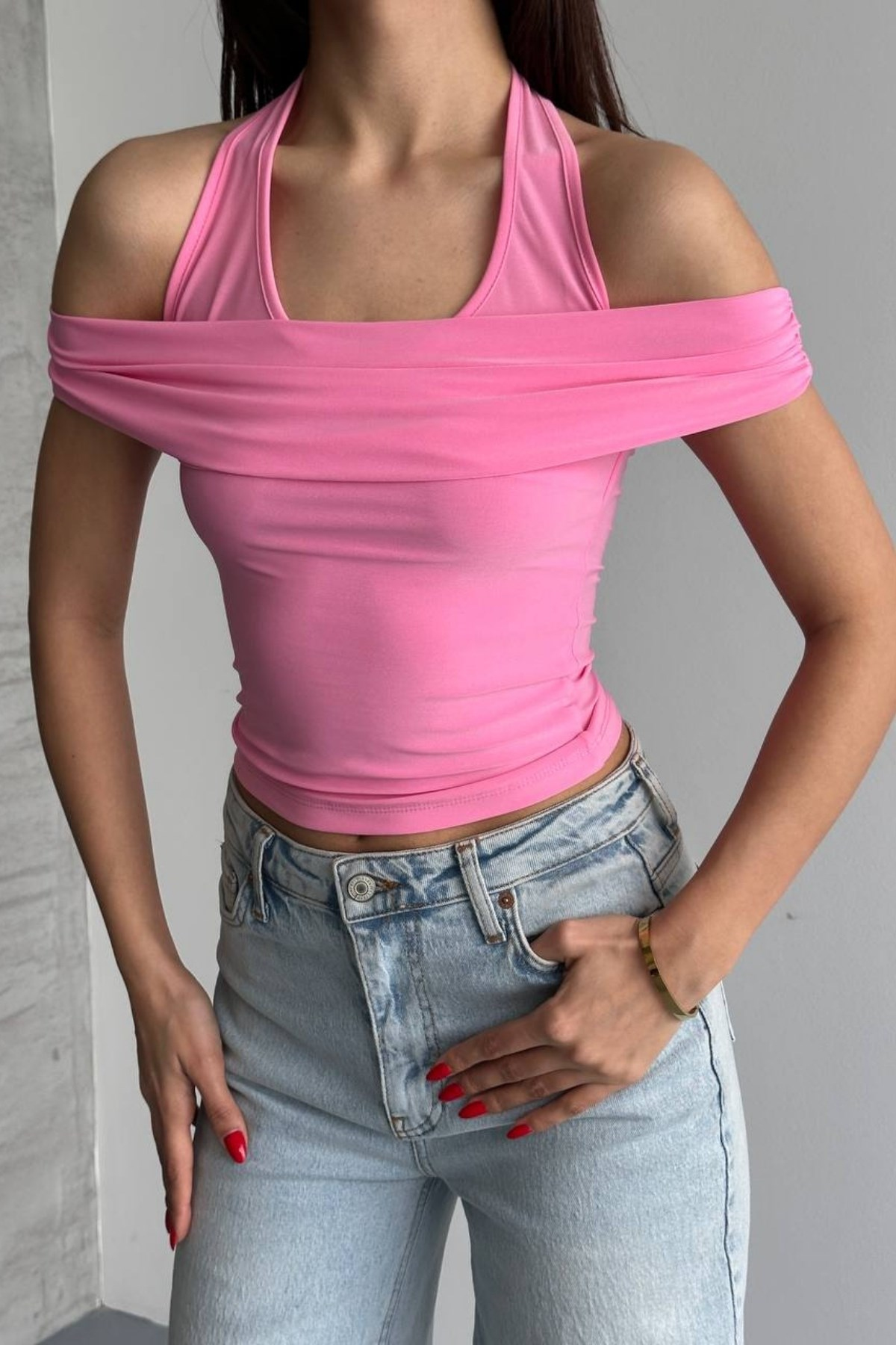 İçi Kendinden Atlet Madonna Bluz PEMBE
