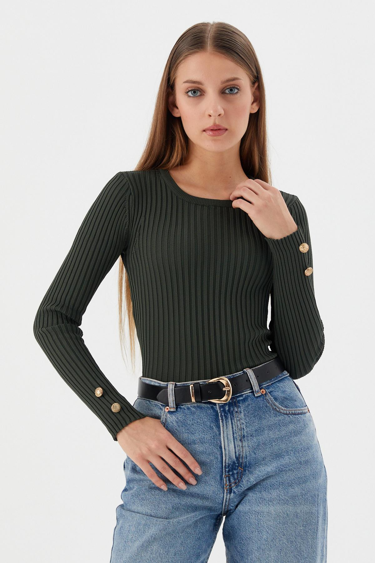 Kolları Düğmeli Fitilli Body YESIL