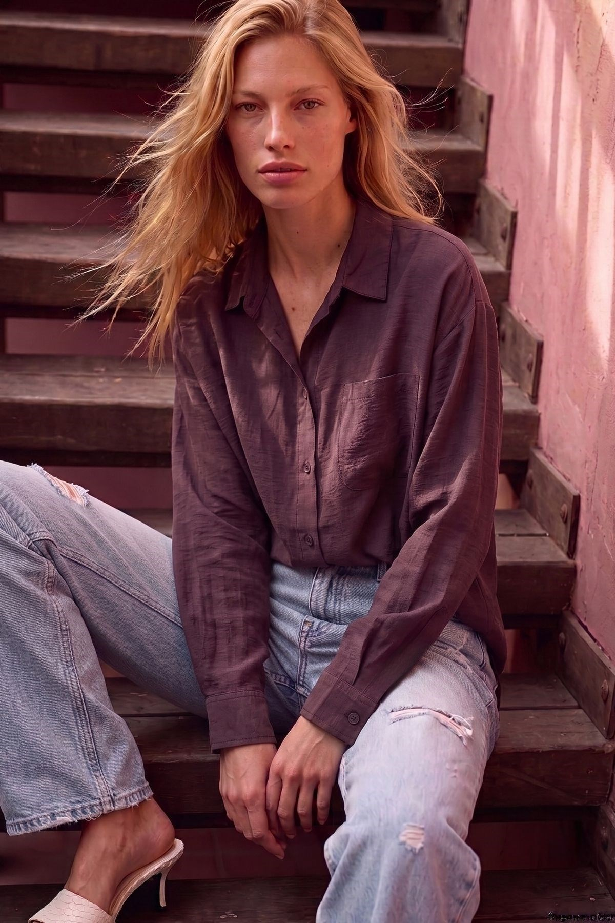 Modal Kumaş Açık Yaka Oversize Gömlek BORDO
