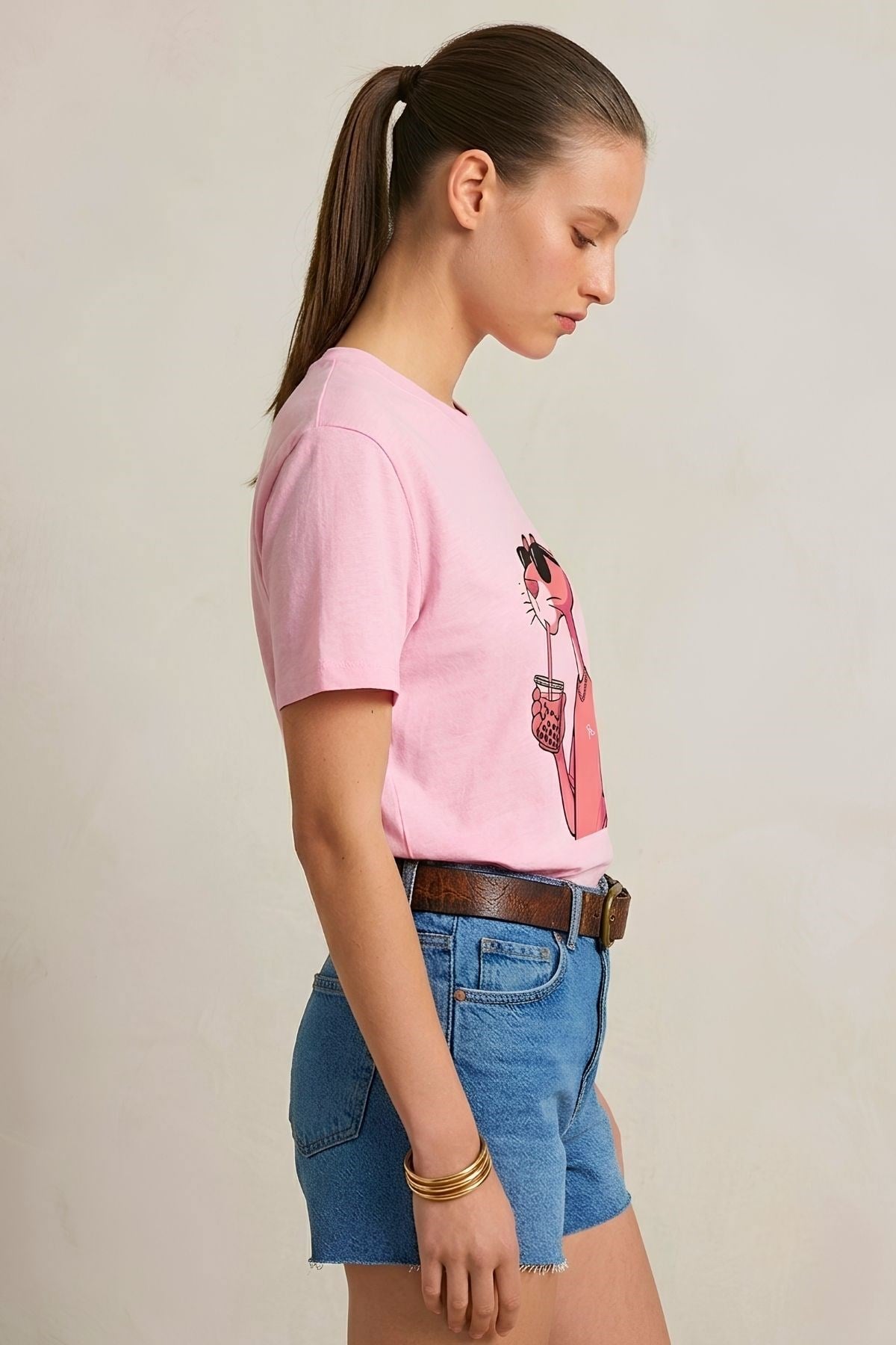 Pembe Panter Baskılı Tişört PEMBE